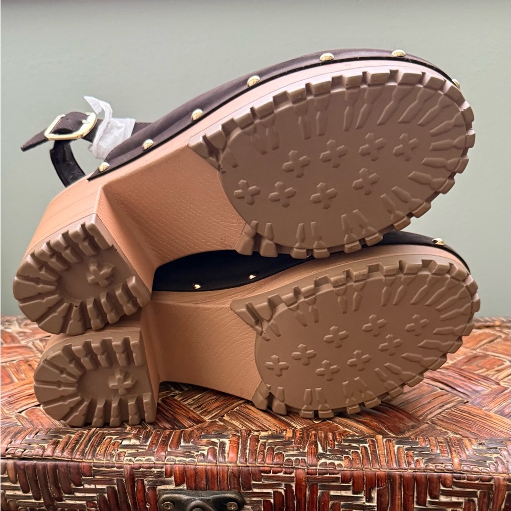 SUGAR Claudia Gold Studded Brown Faux Suede Slingback Heeled Clogs-Size 6M - Picture 8 of 10